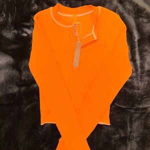 Skims Bright Orange Long Sleeve Henley Top